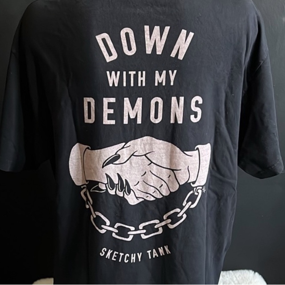 DOWN WITH MY DEMONS TEE - BLACK Size Large.